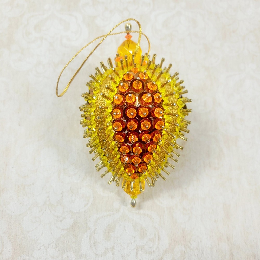 Vintage Push Pin Ornament, Orange Gold 5.5" Inch Christmas Decor MCM